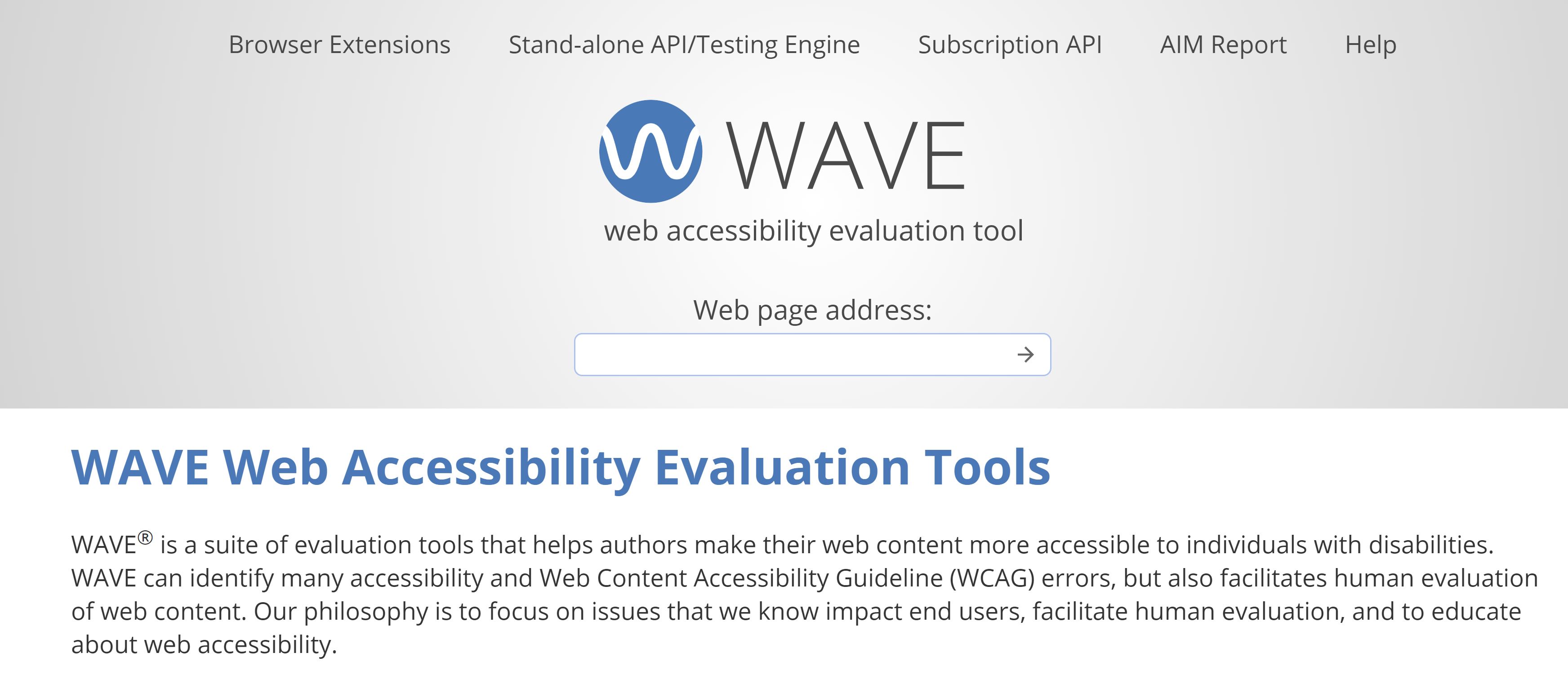 A screenshot of the WAVE Web Accessibility Evaluation Tools Portal 