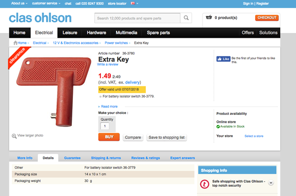 A screenshot of the clas ohlson website