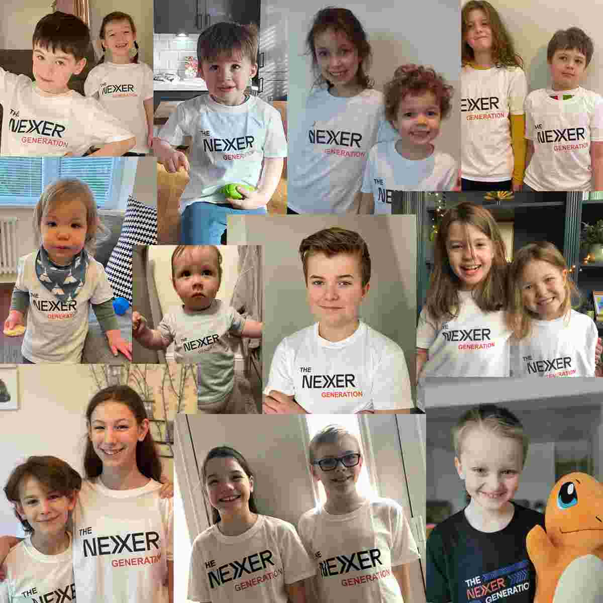 a montage of lots of happy children, smilling. They are all wearing t-shirts with the words "The Nexer Generation" displayed.
