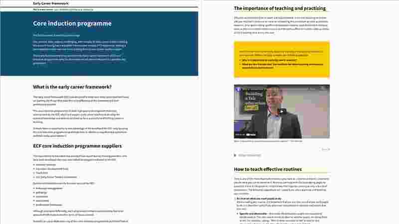 Screenshot showing the Early Career Framework's Core induction programme
