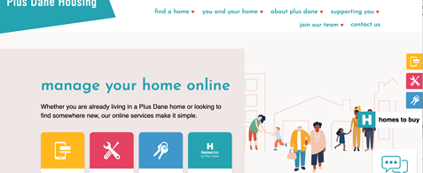 A screenshot of Plus Dane's new homepage, showing the main services and structure of the website