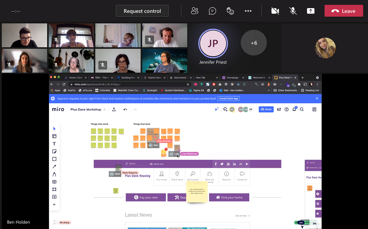A screengrab of an interactive session with internal stakeholders and the tenant panel, critiquing the old homepage 