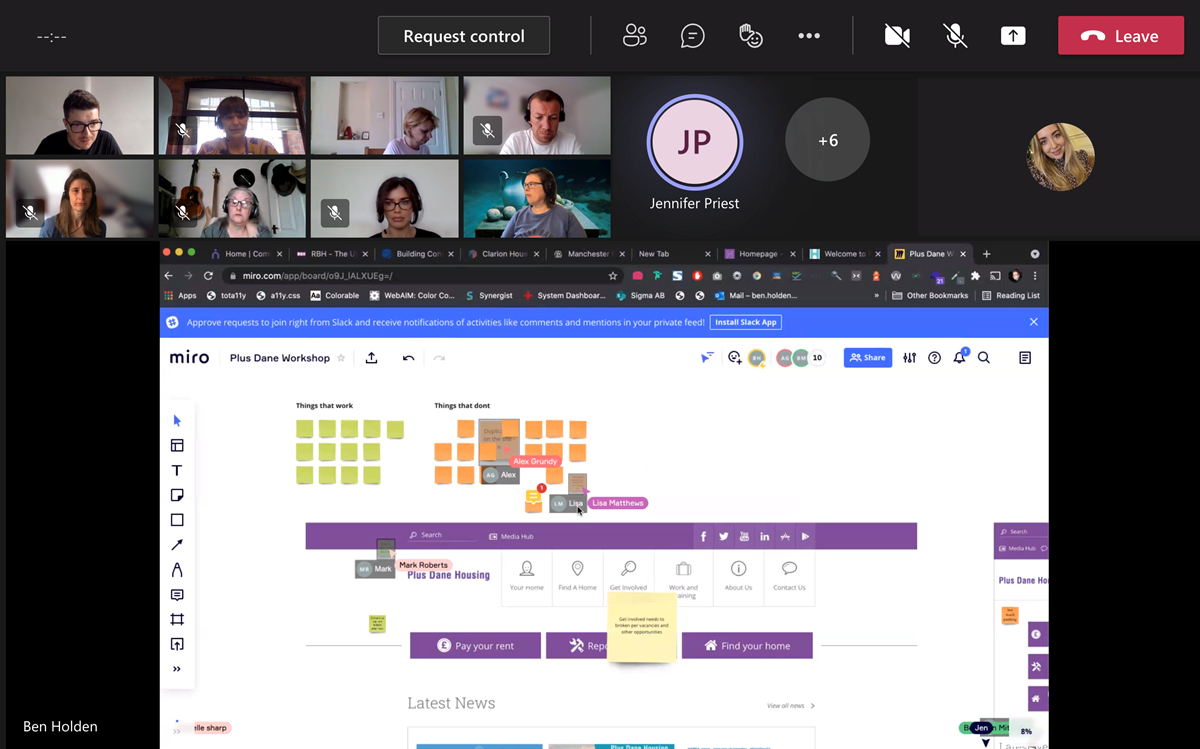A screengrab of an interactive session with internal stakeholders and the tenant panel, critiquing the old homepage