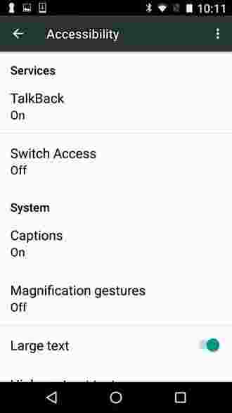 A screenshot of accessibilty options within an android phone. 
