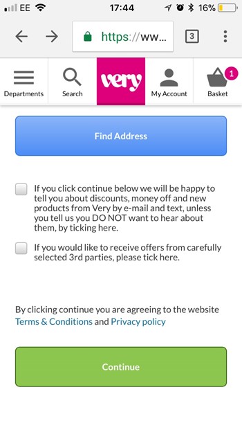 A screenshot of the Very website