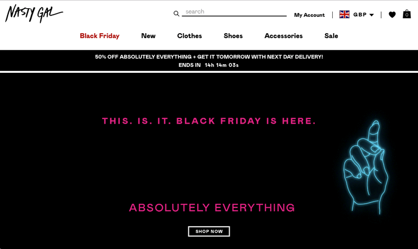 A screenshot of the Nasty Gal website