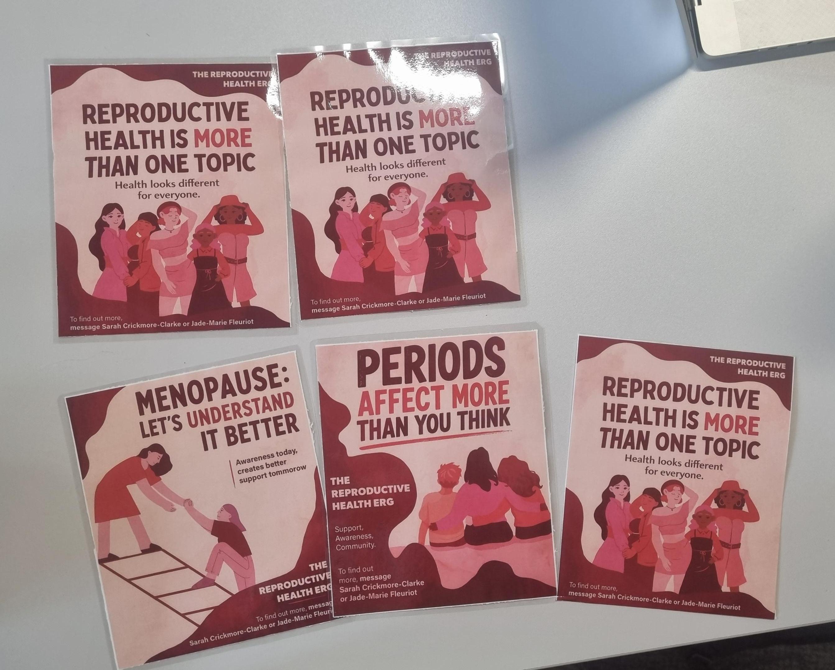 A series of posters with informartion about reproductive health, and the work of the ERG