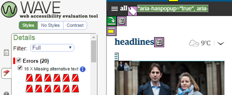 A screenshot of the WAVE programme's analysis of the Guardian website