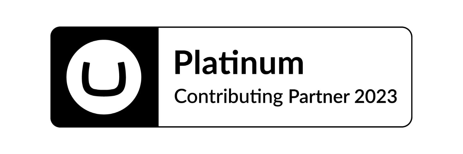 A black Umbraco Contributing Partner 2023 badge