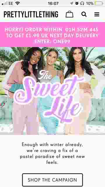 A screenshot of the PrettyLittleThing website