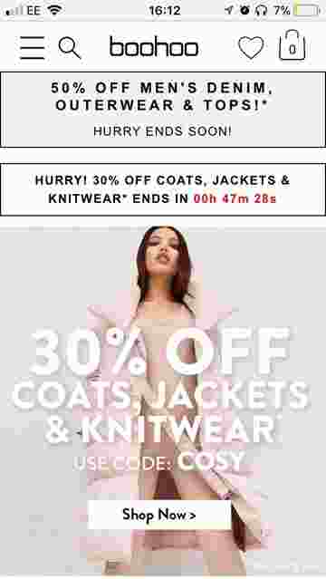 A screenshot of the BooHoo website