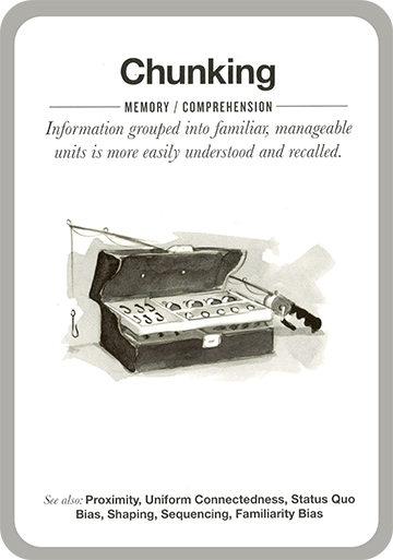 Chunking. Information grouped into familiar, manageable units is more easily understood and recalled.