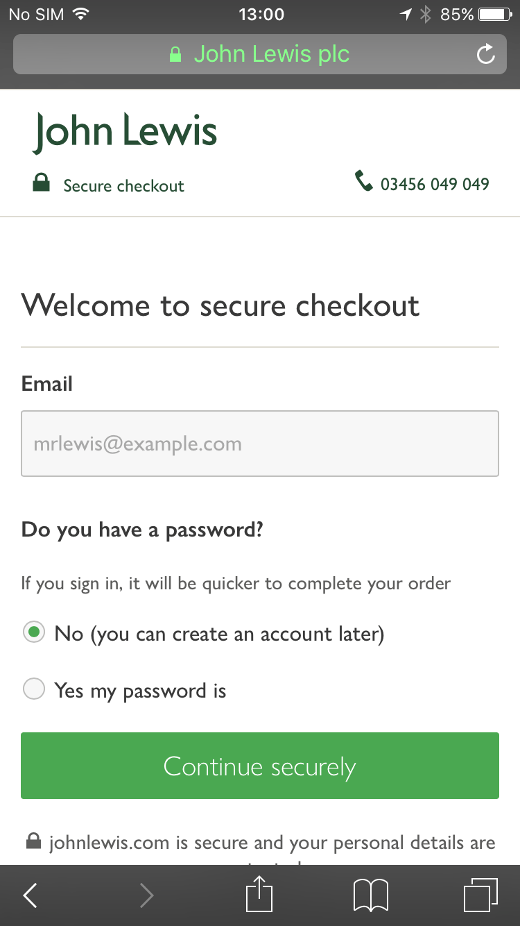 John Lewis checkout page.