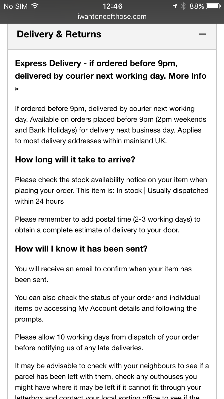 IWOOT.com delivery details in prose.